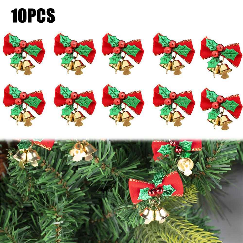 

1/10 шт. красные тканевые банты с колокольчиками, украшения для рождественской елки, подвесные украшения, товары для рождественской вечеринки и мероприятий 10pcs красный/зелёный