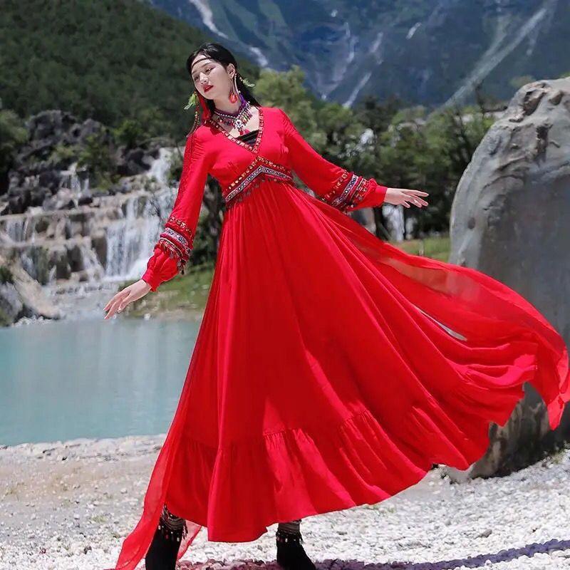 

Пляжное платье в богемном стиле для женщин, идеально подходящее для путешествий и фотографий XL красный