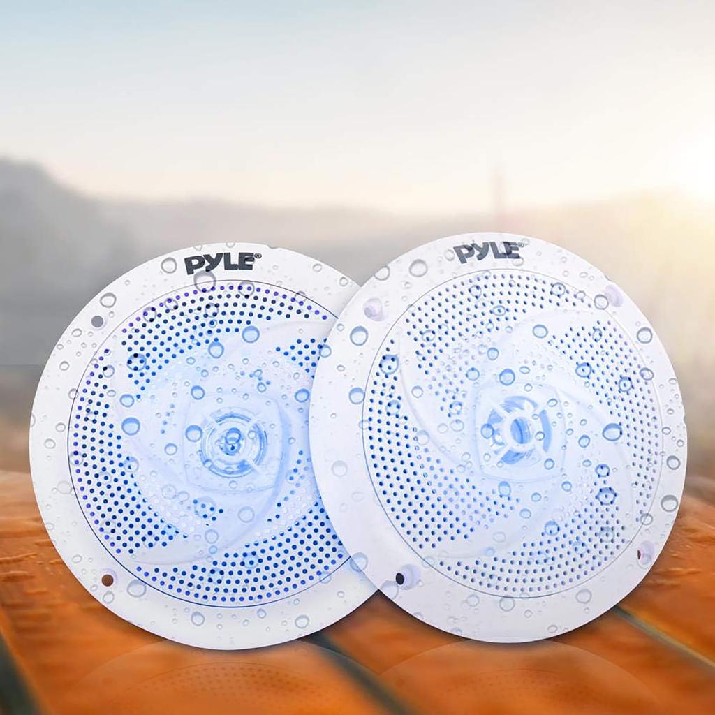 Pyle Fully Car Speakers of Round Marine 180W Max 90W Rated 80Hz 18KHz Frequency Slim Blue LED Double Easy Installation with Included Recessed Warranty