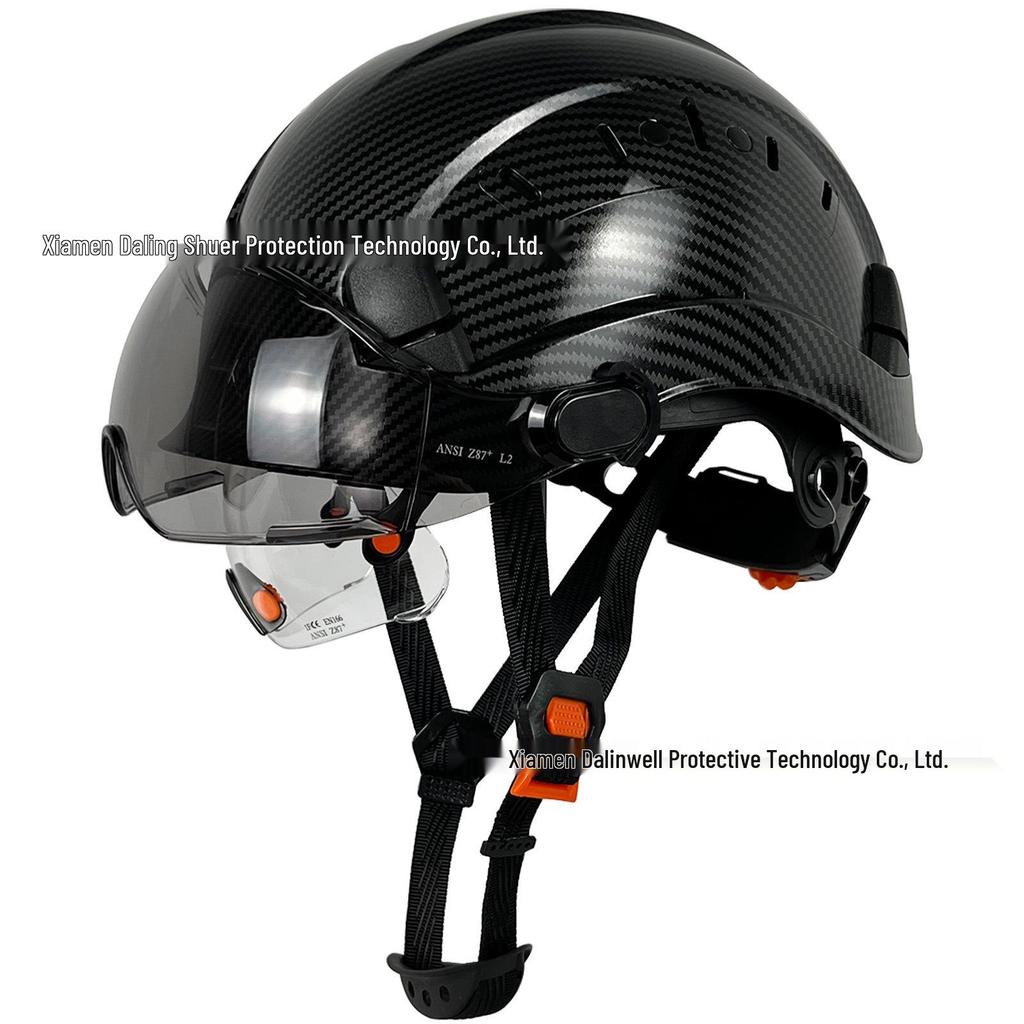 SAFEBUILDER Carbon Fiber Safety Helmet with Double-Layer Goggles for Construction Protection