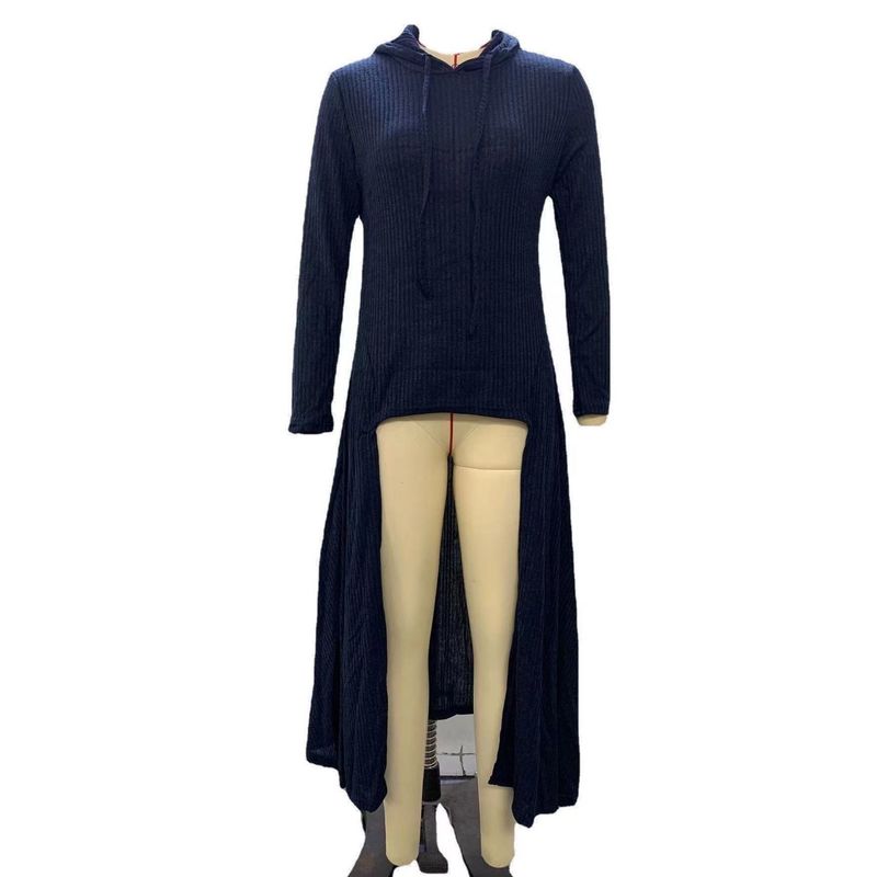 

Classic Wis Dignified Sense of Design European and American Women s Clothing Plus Size Dress Hooded Casual Loose Elastic Pure Color Outwear Navy blue 5XL