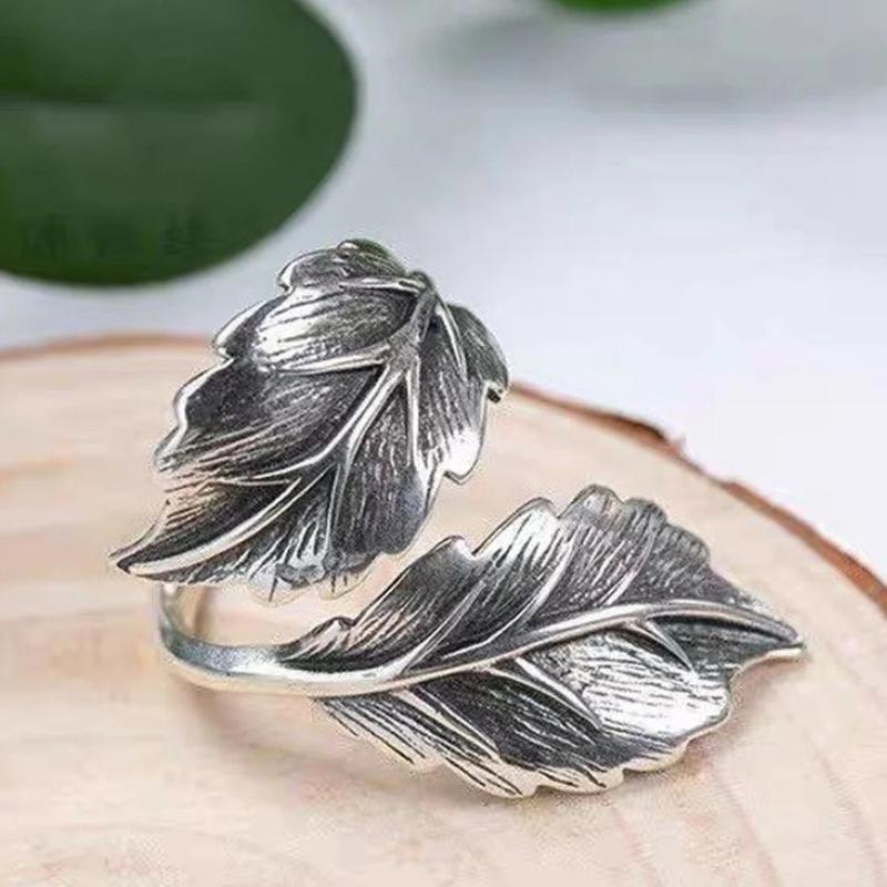 

CAOSHI Vintage Style Adjustable Ring for Women Delicate Leaf Shape Design Finger Zircon for Anniversary Party Graceful Gift resizable