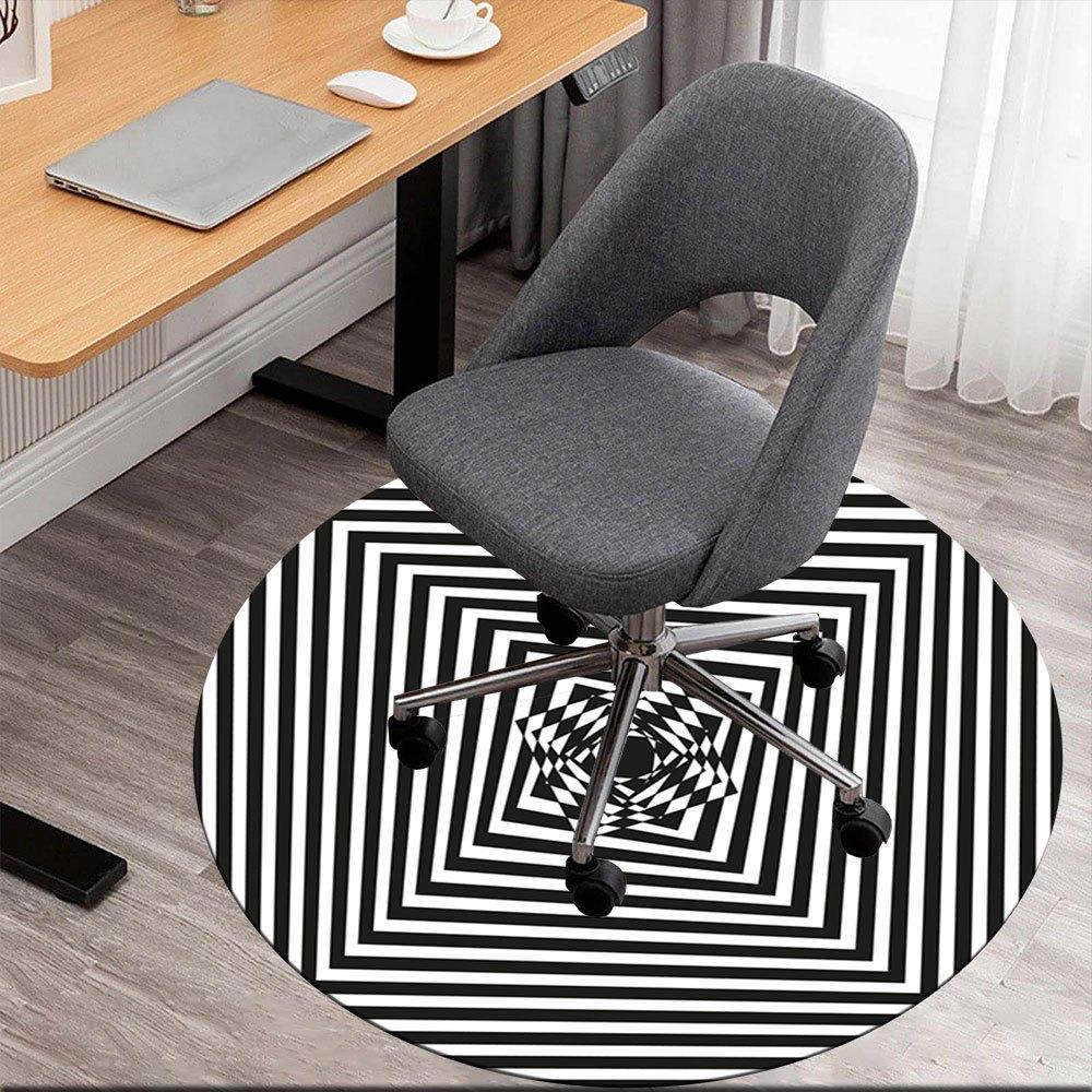 

Optical Illusion Black & White Striped Patterned FabricRound Non-Slip chair mat chair carpet for office Rugs for Office Decor Gift For Valentine s Day 80cm by 80cm
