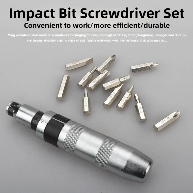 16PCS Heavy-duty Impact Screwdriver Set, Chisel Head Tool Kit, Flat Screw Puller, Disassembly Tool