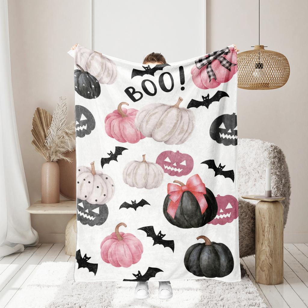 Halloween pumpkin monster bat Printed Blanket for Sofa Bed Travel Camping Living Room Office Conditioning Blanket