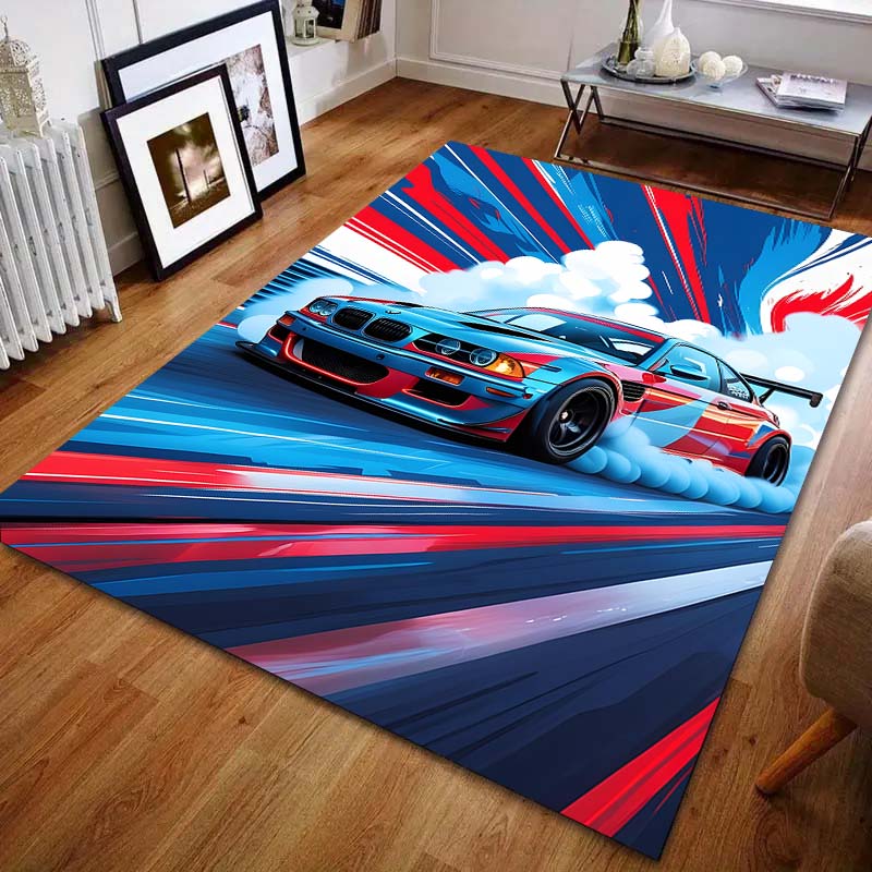 Mehrgrößen Teppich mit Rennwagen-Print für Schlafzimmer, Wohnzimmer, Bettseite, Sofa, Bodenmatte, Moderne Heimdekoration, Bereichsteppich, Robust, Luxuriöse Geschenke