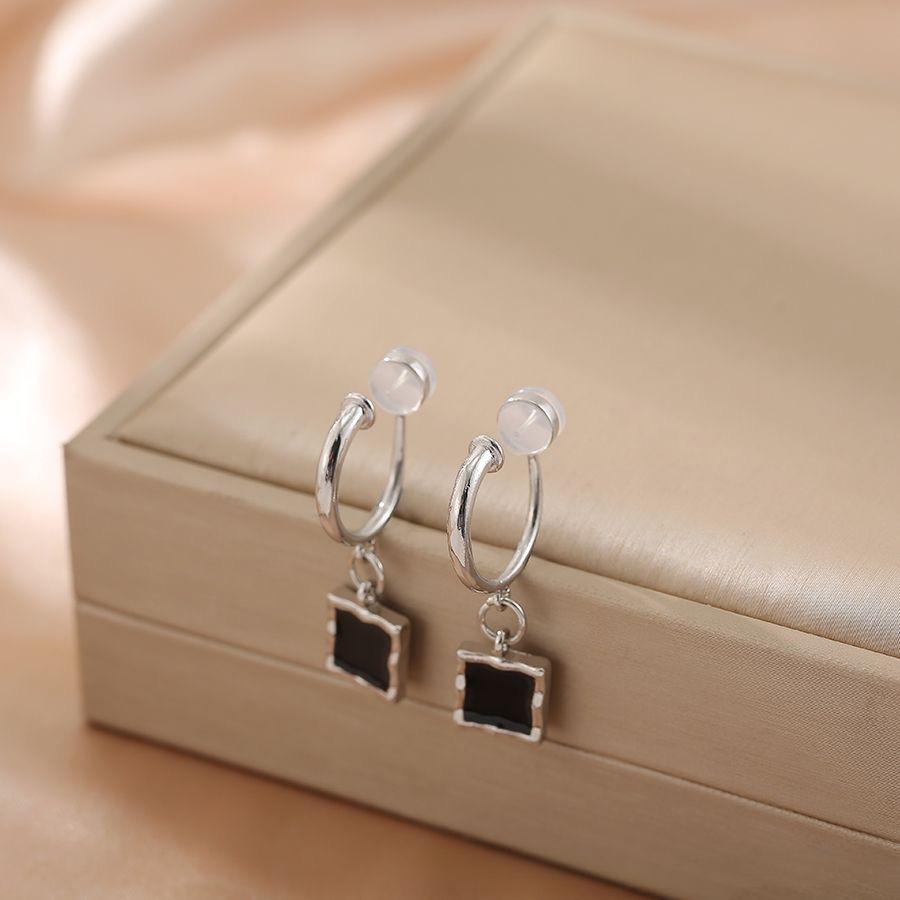 No Piercing Ear Clip Black Earrings Luxury Square Clip Earrings New Earrings