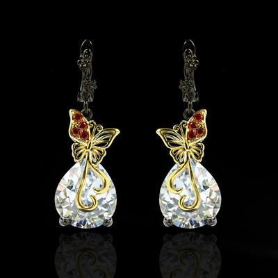Boucles d'oreilles Zircon Bicolore en Forme de Nœud Créativité
