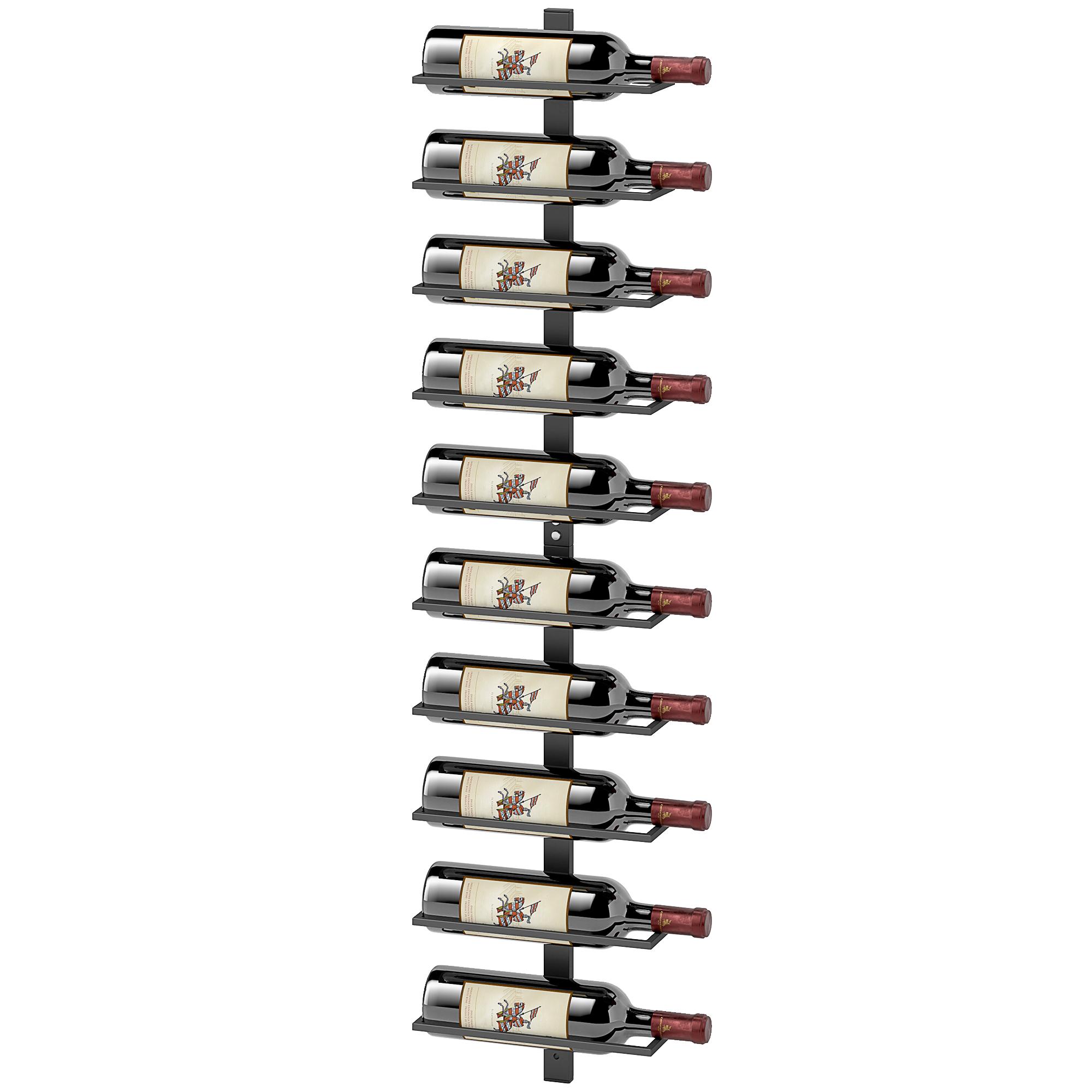 Étagère à Vin Murale 10 Niveaux Présentoir à Vin en Métal Support de Rangement Pour Cuisine Salle à Manger Bar Cave Noir
