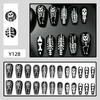Black & White Hand-Painted Skull Bones Wearable Armor Long Ballet False Nails