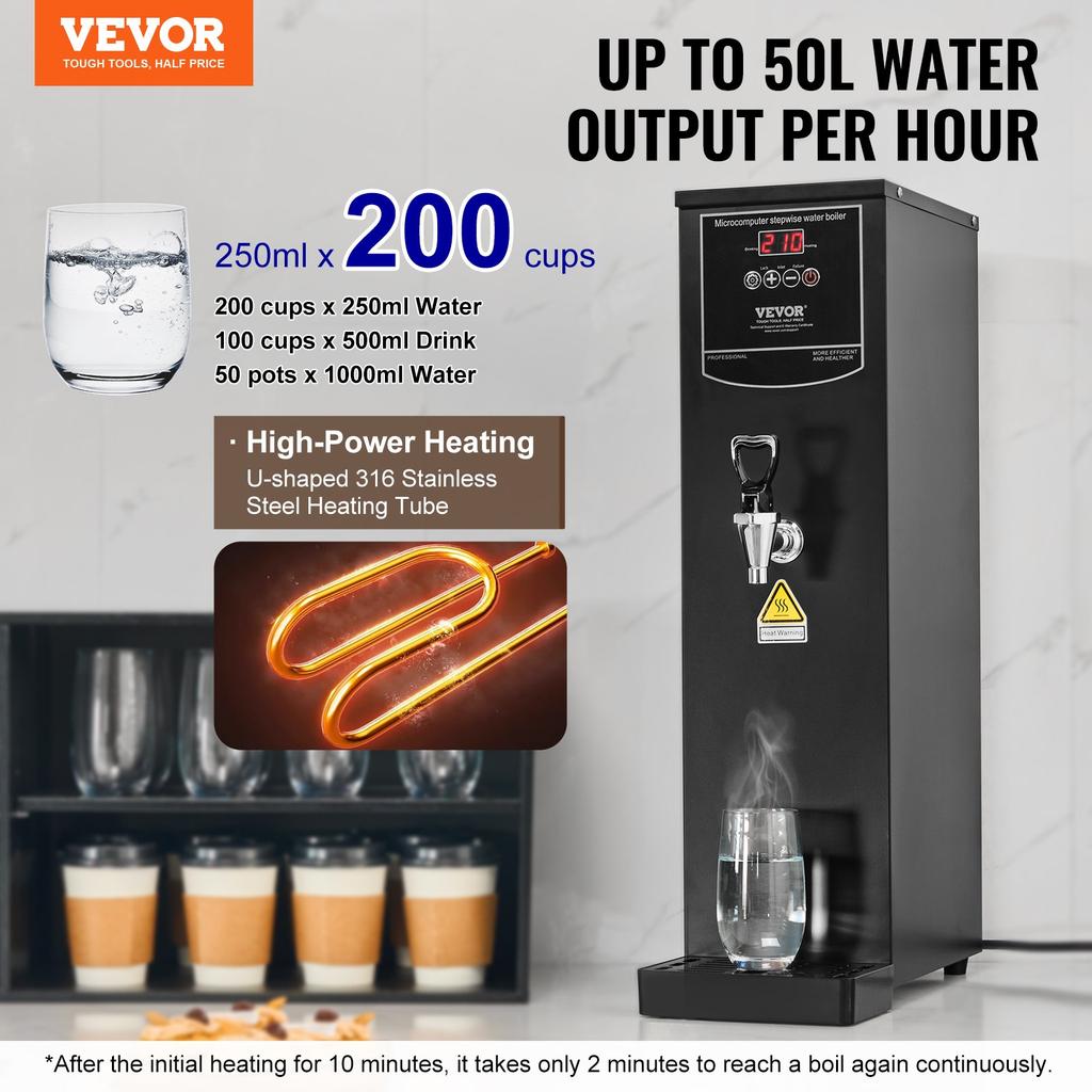 VEVOR Commercial Water Boiler, Electric Hot Water Dispenser with 316 Stainless Steel Heating Tube