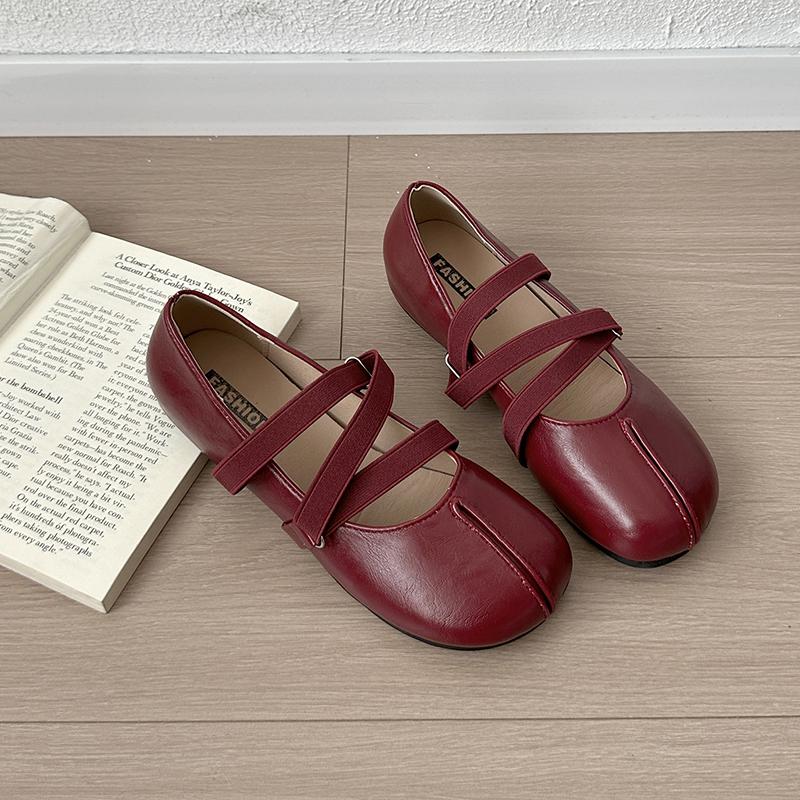 Neuer Stil Damen Luxus Ballerinas Damen Bequeme Lederschuhe Damen Quadratische Zehenpartie Flache Mary Janes Damenschuhe Doppelte Schnalle