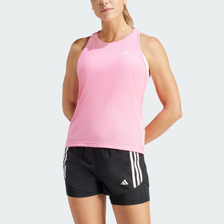 Adidas Own The Run Tank Top With Three Stripes Logo Women Tops Pink IN2963