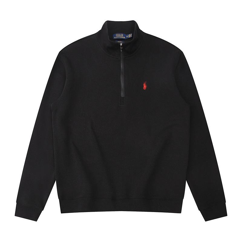 Men's Half-Zip Stand Collar Polo Horse Logo Embroidered Long Sleeve Hoodie Jacket