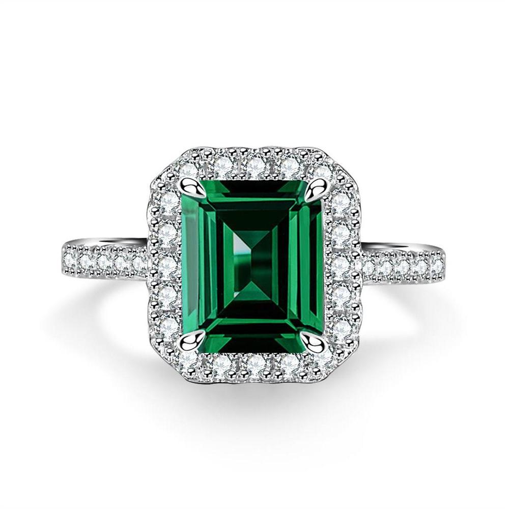 Smaragd Pagodenschliff 925 Sterlingsilber Ring mit Grünem Diamant Eisblume Edelstein