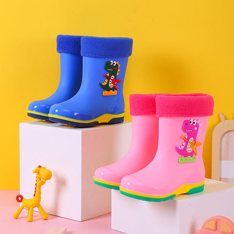 Cartoon Waterproof Kids Rain Boots Warm Cotton Lined Non-Slip Rubber Shoes for Boys Girls Comfortable Toddler Water Shoes
