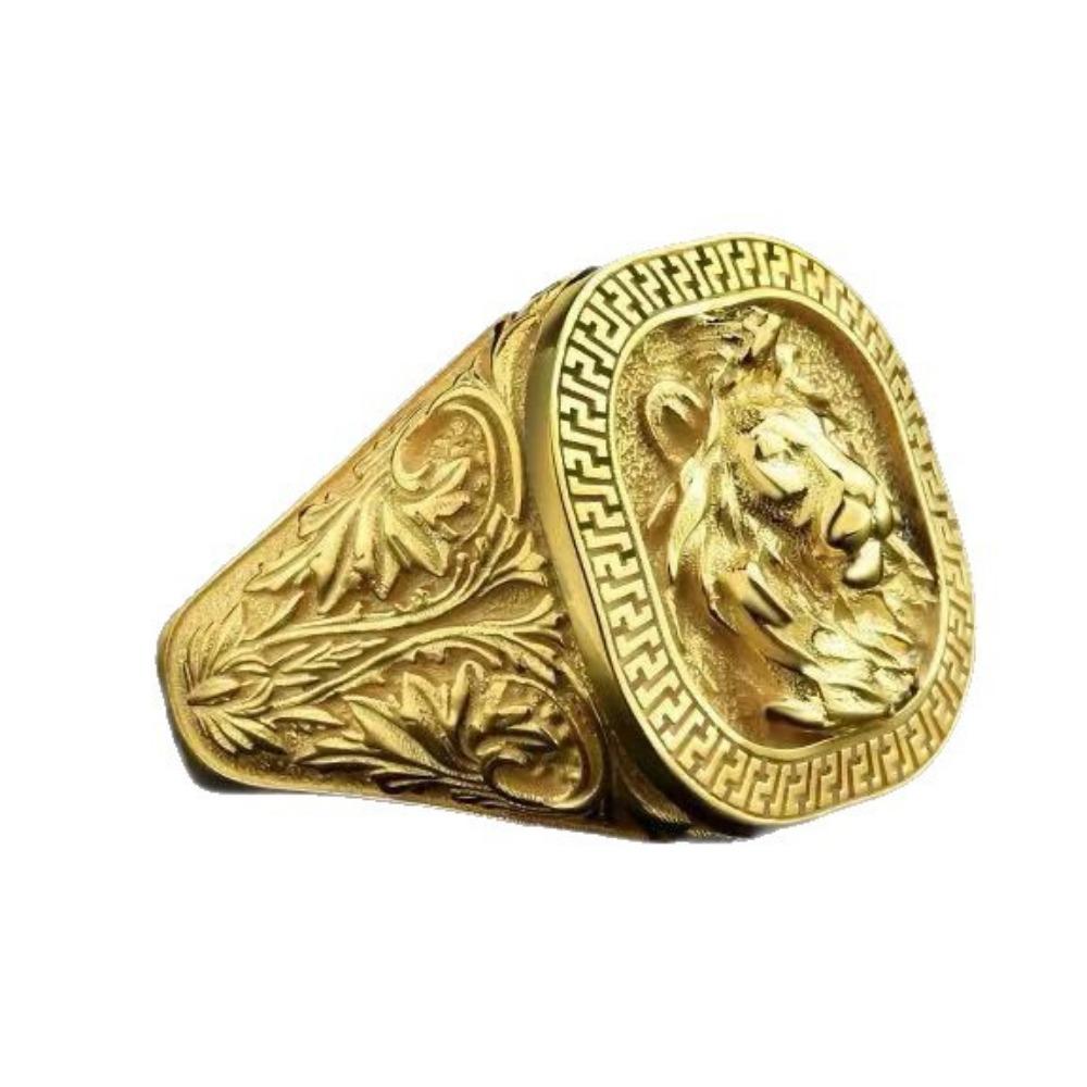 Luxury European and American New Men's Rings, Creative Lion Men's Rings, Animal Rings, Punk Style, Real Gold