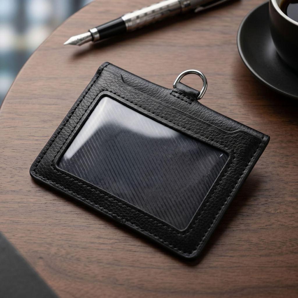 Leather Work ID Badge Holder with Foldable Magnetic Closure