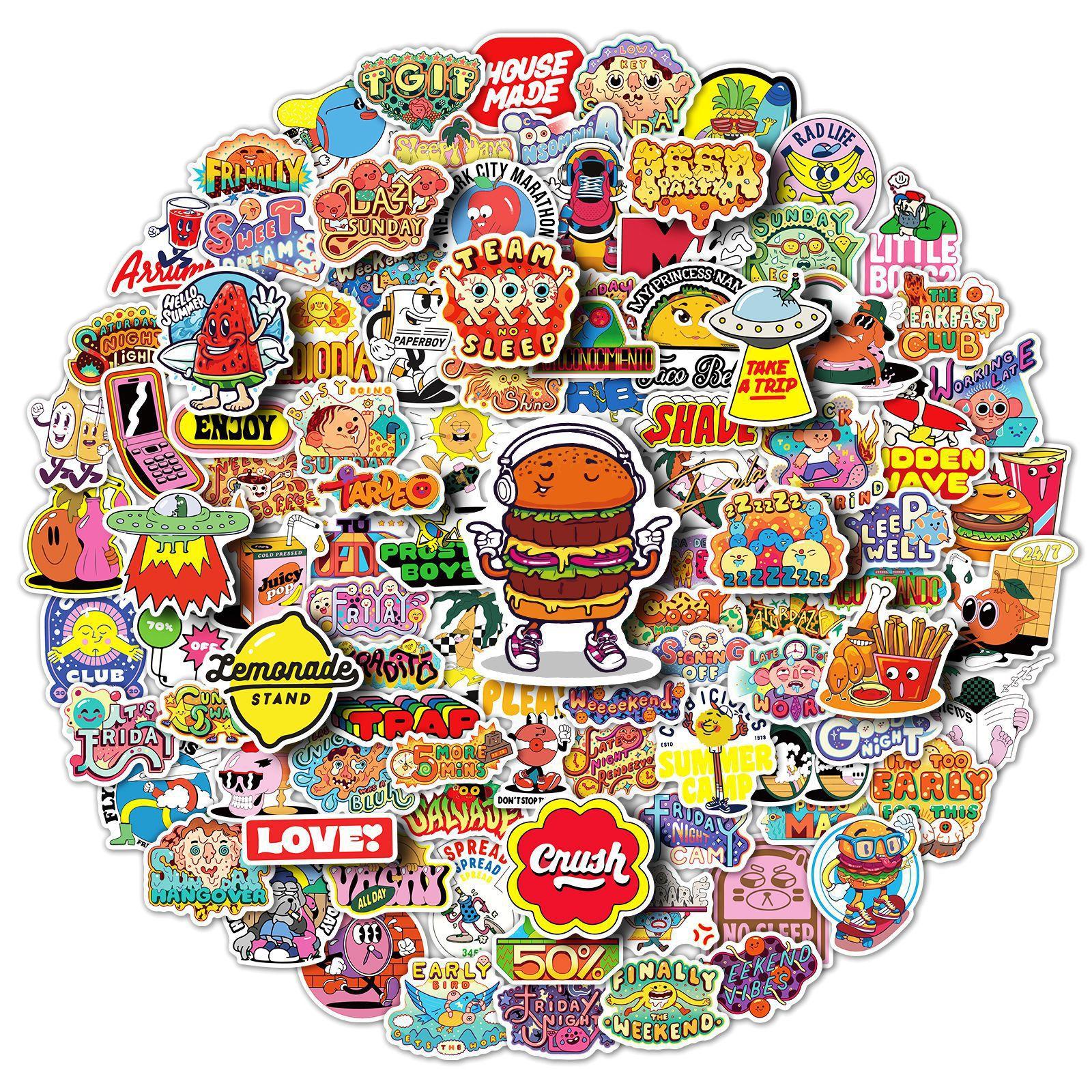 

100 Модных Мультяшных Наклеек Граффити для Вечеринки с Едой, Ежедневный Вдохновляющий Текст Американские Наклейки