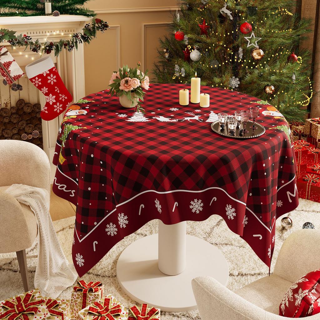Christmas New Year Decor Round Tablecloth Waterproof Heat Resistant Washable Table Cover