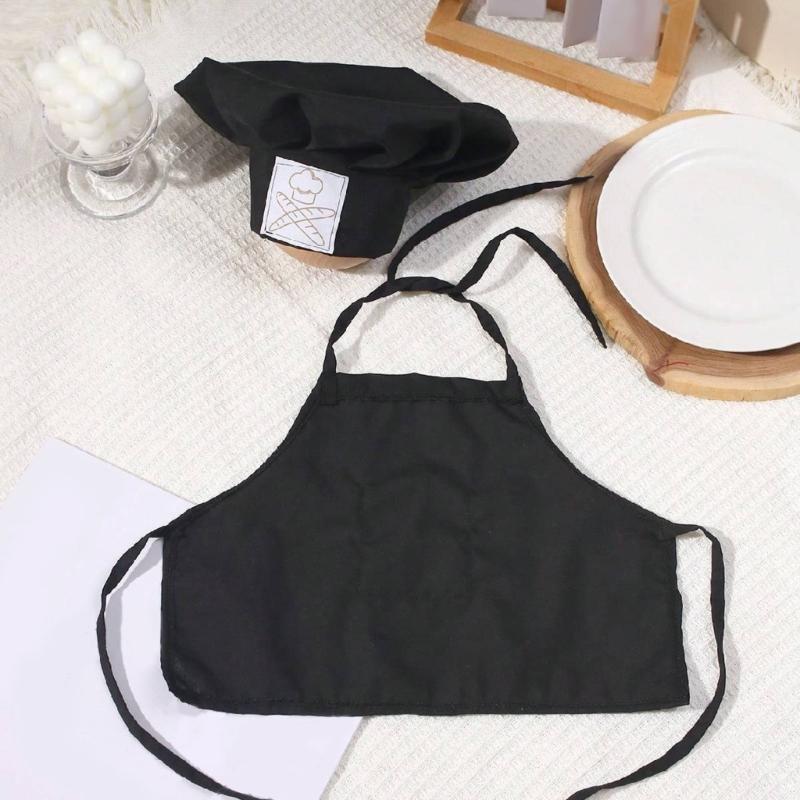 2Pcs/set Newborns Baby Cook Costume Set Photography Props Lovely Cooking Hat and Matching Apron for Photoshoots