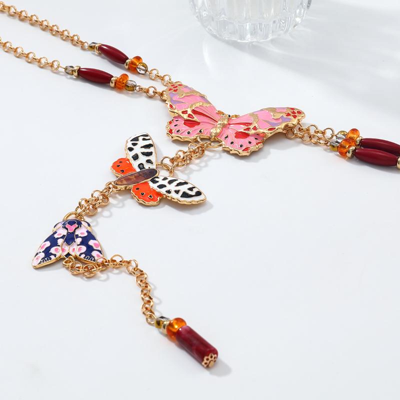 Exaggerated Multi-Layer Long Metal Chains Butterfly Necklace Bohemian Style Women'S  Summer Beach Jewelry Accessories