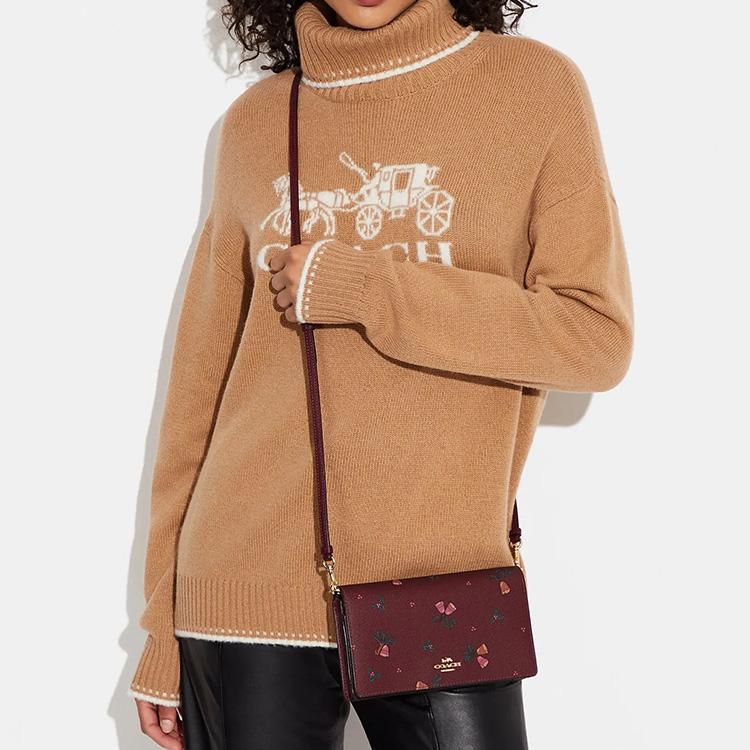 New COACH Anna Leather With Coated Canvas Handheld Shoulder Bag, Crossbody Bag Trumpets Women's Cherry Red CF356-IMOCQ