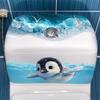Swimming Penguin Themed Toilet Sticker Cute Waterproof Removable Self-Adhesive Decal for Bathroom Lid Tank Decoration