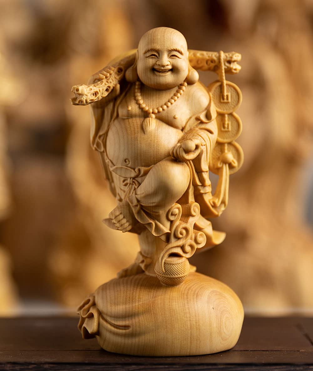 

Деревянный Будда Хотэй, изготовленный из натурального талисмана на удачу. Высота 12 статуэтка, фигурка, высококачественный самшит, (Размер см)