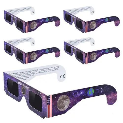 5Pcs Premium Eclipse Glasses AAS Approved Solar Eyeglasses CE and ISO Certified HD Filter Film Crisp Image Goggles Paper Eyewear