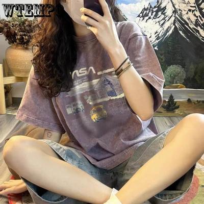 Women's Short-sleeved Tops American Vintage Short-sleeved T-shirt Purple Street Niche Loose Skinny Tops