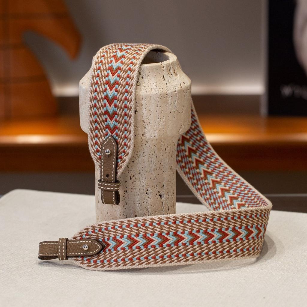 Sangle Hair Accessory Set With N Togo Top Layer Cowhide Handmade Leather Strap Woven Wide Leather Belt