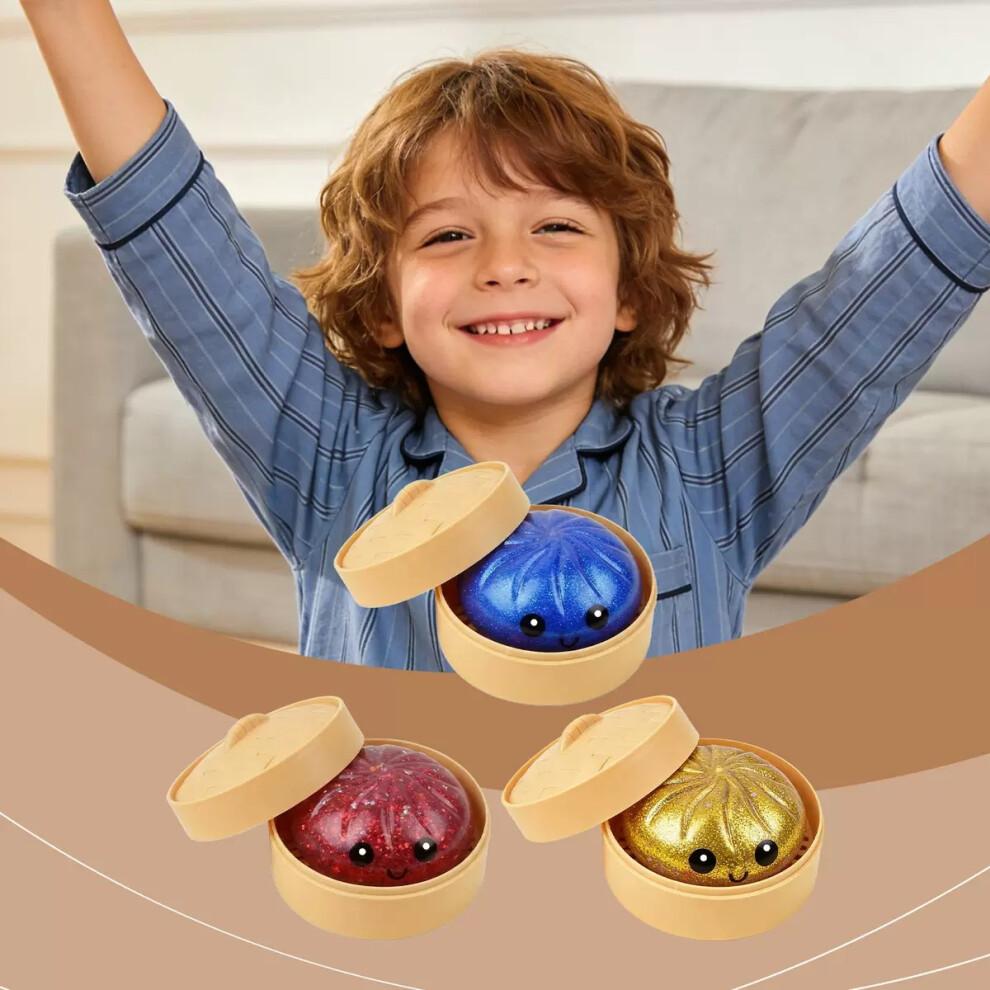 3PCS Colorful Dumpling Stress Balls Fidget Sensory Toy,Squeeze Dough Stress Relief Hand Toy,Bun