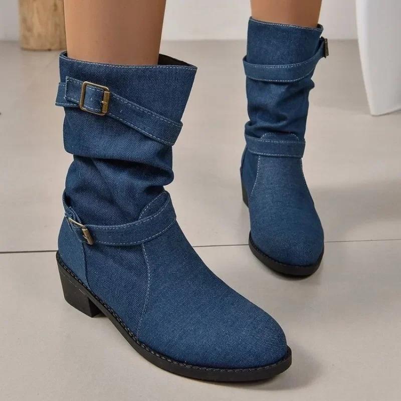 Elegant minimalist Women's Mid Calf Boots Fashionable Round Toe Women Platform Shoes Comfortable Solid Color Ankle Boots