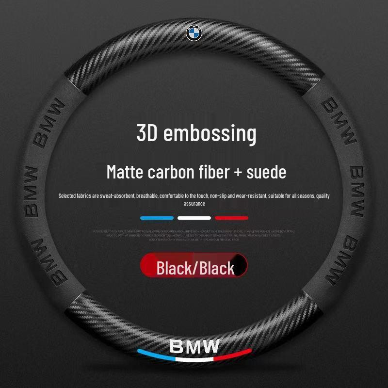 Carbon Fiber Suede Steering Wheel Cover for BMW 3, 4, 5, 7 Series & X1-X7 Models