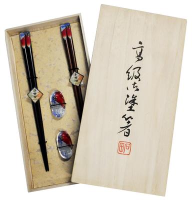 Ishida Paar Lackierte Essstäbchen und Essstäbchenablage Fein Klar 23cm Set aus Paulowniaholz Ukiyo-e Set, Wind, Wetter, & 20.5cm, 2, Schachtel, 63057-3
