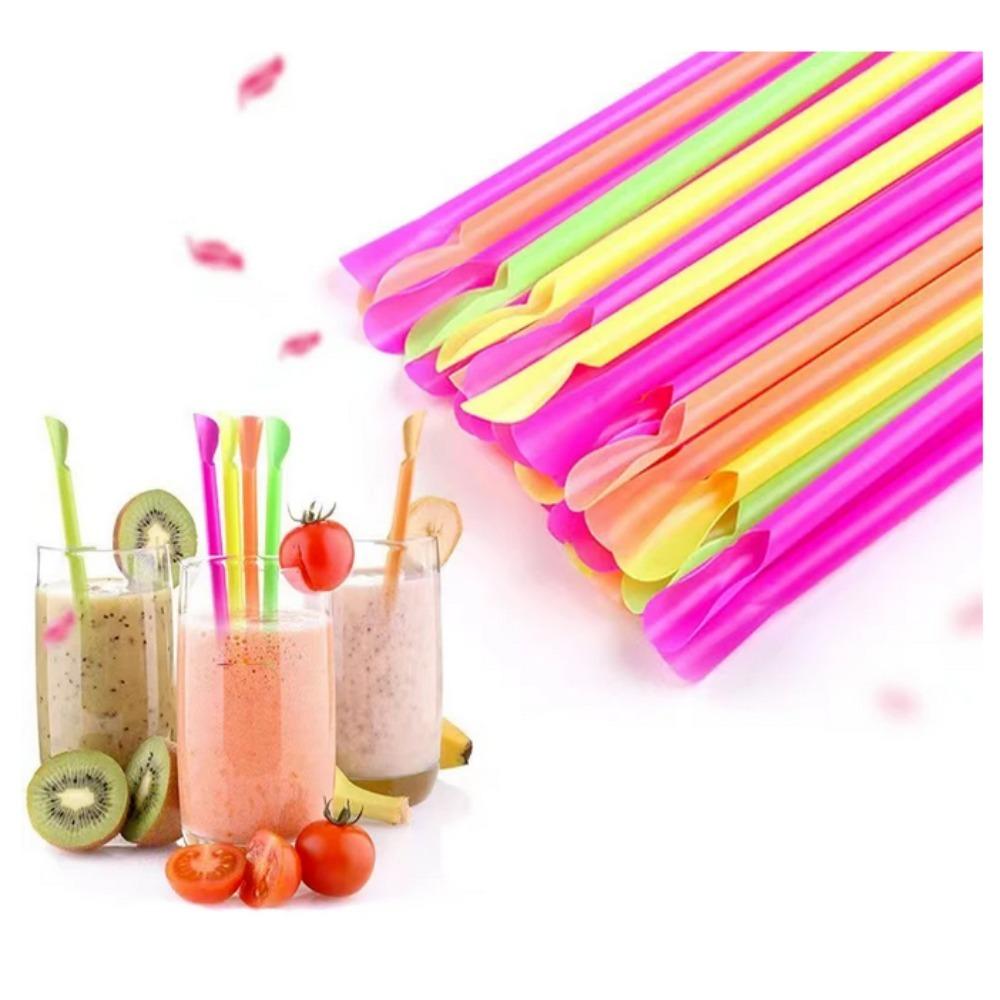 Birthday Wedding Party Colourful Straws Party Celebration Plastic Straws Drinking Straw Bar Pub Slush Straw Spoon