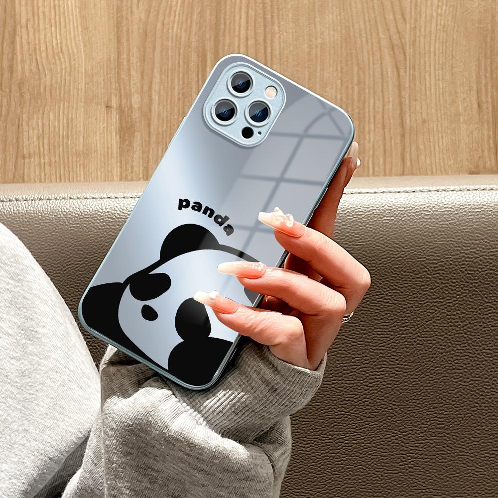 Krásné pouzdro na telefon Giant Panda, metalický lak, tvrzené sklo, nárazuvzdorný kryt pro iPhone Samsung Huawei Honor Xiaomi Redmi OPPO Realme OnePlus Vivo