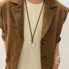 New Korean Brown Leather Cord Necklace with Abstract Human Body Silver Pendant - Light Luxury Clavicle Chain