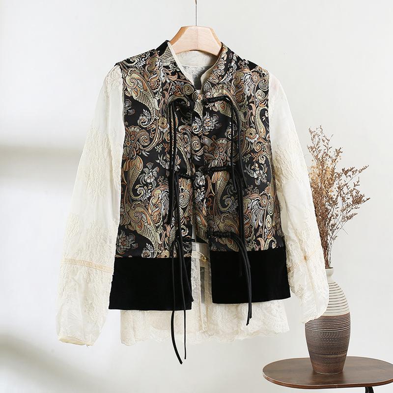 2025 type unique chic super good-looking vest spring jacquard stand-up collar buckle outer