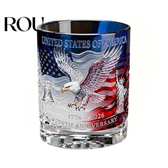 Unique Wine Glass Gift Handmade Eagle Whiskey Decanter with Glass, US 250th Commemorative Anniversary Heritage Bottle, Collectible for History C
