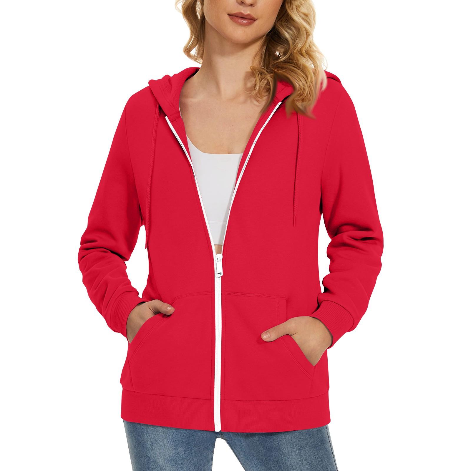 

Женское повседневное модное однотонное свободное пальто с длинным рукавом и карманом на молнии с капюшоном XXXL красный