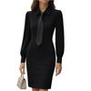 Women's Fashionable Elegant Solid-Colour Waist-Defining Belted Long-Sleeved Dress