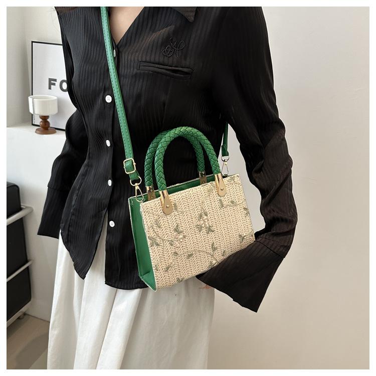 Korean Style Woven Straw Tote Bag Small Shoulder Crossbody Handbag for Women CLE