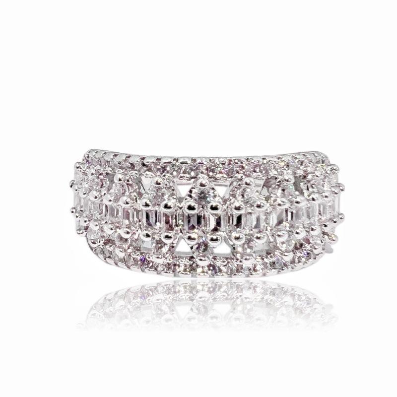 Zircon T Square Full Diamond Opening Ring Horseshoe Star Exquisite High-End Isn'T The Wind Super Flash Ring Woman