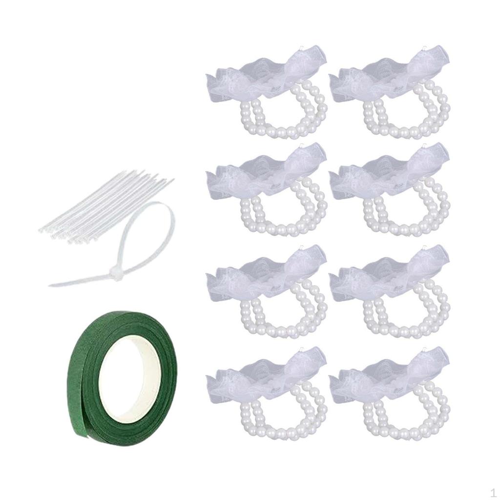 8 stk Elastiske Perle Håndleddskorsasjebånd Armbånd Strikk Bryllupsarmbånd Tilbehør