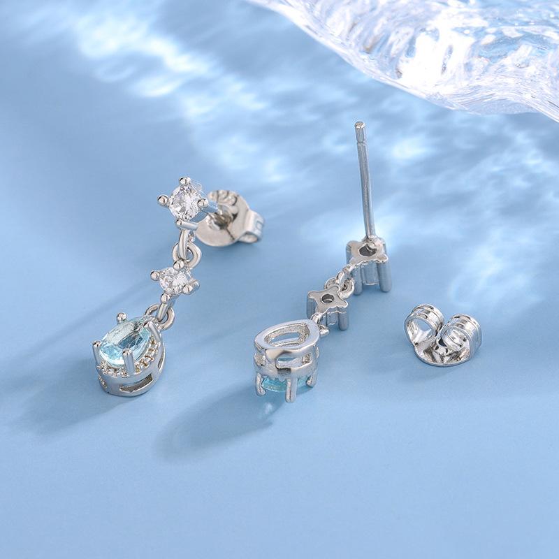 New Fashion Blue Water Drop Geometric 925 Sterling Silver Jewelry Temperament Exquisite Earrings E059