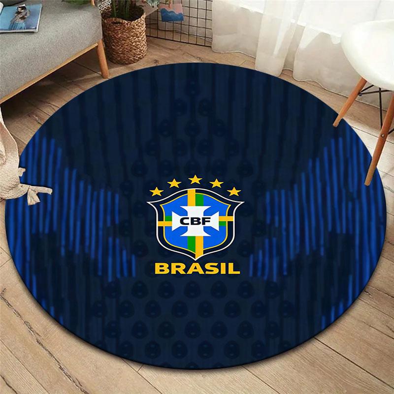 Brazil National Football Team Round Area Rug,Carpet Rug for Living Room Bedroom Sofa Playroom Decor,Non-slip Floor Mat