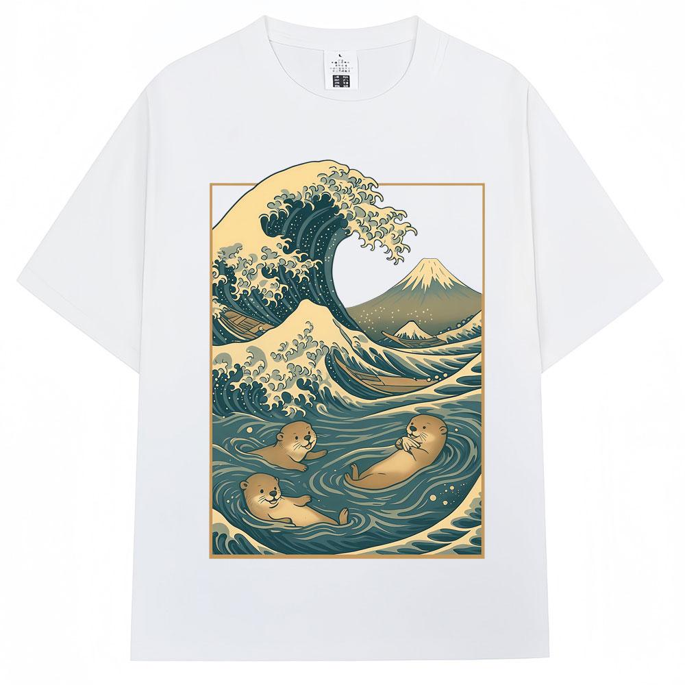 Japanese Style Otter Wave Art Graphic T Shirt Men Women Vintage Harajuku Creativity Tshirts Oversized Cotton Casual Tee Shirts