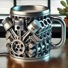 1pcs Creative V8/V6 Engine Design Resin And Stainless Steel Cup Double Insulation Reusable Coffee Mug Home Decor Supplies
